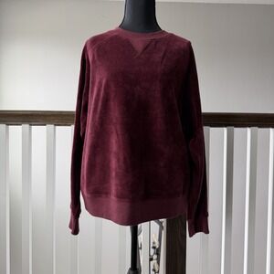 Pact Velour Top Women M Burgundy Organic Cotton Pullover Long Sleeve Sweatshirt